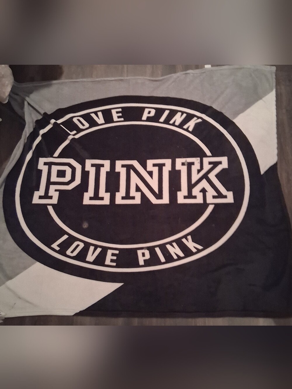Vintage "LOVE PINK" Stadium Blanket Black, White& Grey 40x72